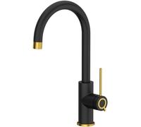 Robinet de cuisine QUADRON JODIE Q LINE SLIM SteelQ, 35,5 cm, acier inoxydable, robinet de cuisine mélangeur à 360°, système QFix, finition noire et or PVD