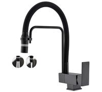 Robinet de cuisine rabattable, 1 trou, double jet, pivotant à 360°, noir