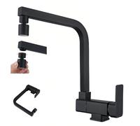 Robinet de cuisine rabattable, 2 types de jets, pivotant à 360°, couleur noire