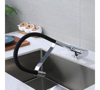 Robinet de cuisine rabattable avec douchette, à une seule perforation, pivotant à 360°, finition chrome