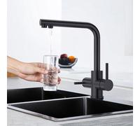Robinet de cuisine triple noir, robinet de cuisine pivotant à 360°, mitigeur de cuisine 3-en-1 pour filtre à eau, tuyau d'eau potable avec double levier, robinet triple, noir mat