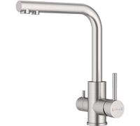 Robinet de cuisine triple, robinet de cuisine 3-en-1 avec filtre à eau, robinet de cuisine pivotant à 360 degrés, robinet à deux poignées en acier inoxydable brossé
