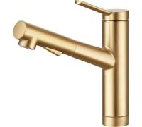 Robinet de cuisine Unyqoos® avec douchette extractible, 2 types de jets, mélangeur à levier unique, pivotant à 120°, réglage eau chaude/froide, finition or brossé