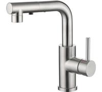 Robinet de cuisine Unyqoos® en acier inoxydable 304 brossé – pivotant à 360°, douchette extractible avec système de fixation magnétique, 3 types de jets, cartouche en céramique, montage rapide, raccor