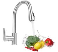Robinet de cuisine Unyqoos® en acier inoxydable 304, résistant à la corrosion et à la rouille, avec douchette extractible, 3 types de jets, tuyaux de raccordement pré-montés, idéal pour la cuisine et