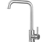 Robinet de cuisine Unyqoos® en acier inoxydable, finition nickel brossé, pivotant à 360°, mitigeur à un levier, aérateur amovible en ABS, pour installation sur un trou, raccordement 3/8 de pouce, adap