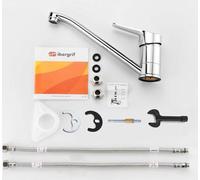 Robinet de cuisine Unyqoos® pivotant à 360° – Mélangeur pour évier avec mécanisme interne en céramique, tuyaux d'alimentation chaude/froide de 40 cm, finition chrome/laiton/argent, compatible avec des