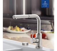 Robinet de cuisine Villeroy & Boch Steel Shower 969701LC, débit de 11 l/min, douchette extractible, acier inoxydable massif