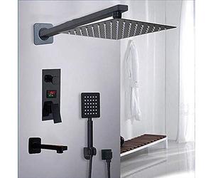 Robinet de Douche de Salle de Bains de 8 Pouces, 3 Fonctions, Ensemble de robinets de Douche numériques Noirs, Pomme de Douche à Pluie, Robinet mitigeur à Affichage numérique à 2 Voies,Ensemble de ro