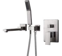 Robinet de douche mural - Robinet mélangeur - Pour douche et bain - Douchette pivotante - Tuyau de douche de 1500 mm - Finition nickel brossé