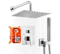 VEVOR Ensemble de Robinetterie de Douche Encastrable, Système de Douche de Pluie avec Pommeau de Tête Carré 25,4 cm, Douchette à Main et Kit de Garniture, Fixation Murale, Salle de Bain, Argent Chromé