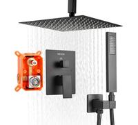 VEVOR Robinetterie douche encastrable – Pommeau carré 25,4 cm, douchette à main, noir mat, plafond