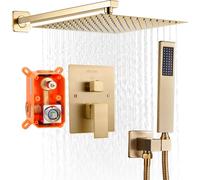 Robinet de douche VEVOR Système de douche à effet pluie pour salle de bain Système de douche avec pommeau de douche à effet pluie carré de 305 mm & douchette à main, robinetterie de salle de bain mura