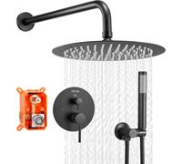 VEVOR Ensemble de Robinetterie de Douche Encastrable, Système de Douche de Pluie avec Pommeau de Tête Rond de 25,4 cm, Douchette à Main et Kit de Garniture, Fixation Murale, Salle de Bain, Noir Mat