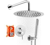 Robinet de douche VEVOR Système de douche à effet pluie pour salle de bain Système de douche avec pomme de douche à effet pluie ronde de 254 mm & douchette à main, robinetterie de salle de bain murale