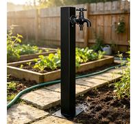 Robinet de jardin autoportant en acier inoxydable, bouche d'eau extérieure verticale avec robinet à double sortie, colonne d'eau moderne à montage au sol sur patio et cour
