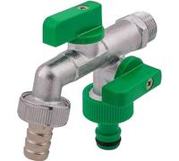 Robinet de jardin avec une entrée 1/2" BSP et une double sortie 3/4" BSP