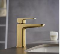 Robinet de lavabo à levier unique, modèle mini, en laiton doré brossé, avec bonde intégrée