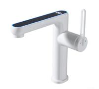Robinet de lavabo avec affichage de la température LED avec double système d'alimentation en eau et corps en laiton pour robinet mitigeur d'évier avec support à trou unique (blanc)