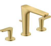 Robinet de lavabo AXOR Citterio C, 3 trous, modèle 125, avec système de vidange à tirette - Design cubique, finition laiton brossé