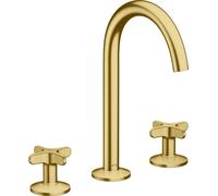 Robinet de lavabo AXOR One, 3 trous, modèle 170, avec mélangeurs cruciformes et système de vidange à poussoir, finition laiton brossé
