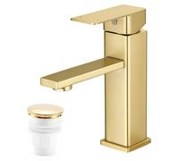 Robinet de lavabo carré, chromé, à levier unique, finition dorée, avec bonde