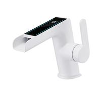 Robinet de Lavabo Cascade Blanc avec Affichage Numérique de La Température | Mitigeur Thermostatique pour Salle de Bain Moderne