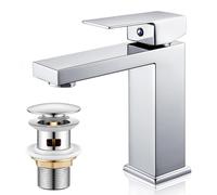 Robinet de lavabo chromé, à levier unique, avec bonde à clapet