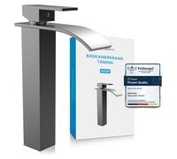 Robinet de lavabo design cascade, modèle haut, couleur anthracite, à un levier, avec kit de montage inclus