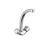 Robinet de Lavabo Double Commande Chromé Bec Haut Courbé Eau Chaude et Froide Argent