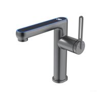 Robinet de lavabo en laiton avec affichage de la température LED et double alimentation en eau pour robinet mitigeur d'évier avec technologie de valve lisse (gris)