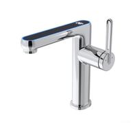 Robinet de lavabo en laiton avec affichage LED de la température et double alimentation en eau pour robinet mitigeur d'évier avec technologie de valve lisse (chromé)