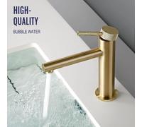Robinet de lavabo en laiton massif doré, monotrou, monocommande, mitigeur chaud/froid, à molette moletée, pour salle de bain Brushed Gold