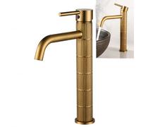 Robinet de lavabo en laiton massif, mitigeur de salle de bain, finition brossée vintage, mélangeur pour lavabo sur plan de travail, cartouche en céramique (Bronze brossé, Haut)