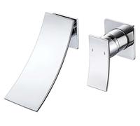 Robinet de lavabo encastré, modèle cascade, 2 trous, fixation murale, mitigeur à levier unique, finition chrome noir