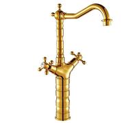 Robinet de lavabo Haut doré de Villa de Luxe avec mitigeur à Deux poignées, Robinet d'eau Froide et Chaude, Bec Haut, décoration de Restaurant, hôtel, Robinet de Vasque en Finition Laiton