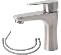 Robinet de lavabo Ibzoa® en acier inoxydable 304, finition brossée – cartouche en céramique, faible pression, perlator intégré, inclut un kit d'installation et un tuyau en acier inoxydable, pour salle