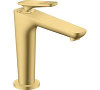 Robinet de lavabo monocommande AXOR Citterio C, modèle 125, avec technologie CoolStart et bonde intégrée - Design cubique, finition laiton brossé