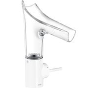 Robinet de lavabo monocommande AXOR Starck V, modèle 140, avec bec en verre et bonde, blanc