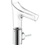 Robinet de lavabo monocommande AXOR Starck V, modèle 140, avec bec en verre et bonde, finition chrome