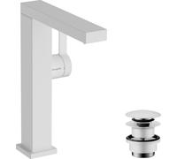 Robinet de lavabo monocommande hansgrohe Tecturis E, finition blanc mat, avec technologie CoolStart EcoSmart+, bec pivotant et bonde à ouverture par pression