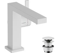 robinet de lavabo monocommande hansgrohe Tecturis E, finition blanc mat, avec technologie CoolStart et EcoSmart+, système de bonde à ouverture par pression