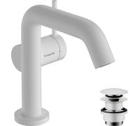 robinet de lavabo monocommande hansgrohe Tecturis S, finition blanc mat, avec technologie CoolStart et EcoSmart+, et système de bonde à ouverture par pression