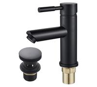 Robinet de lavabo noir, à levier unique, en laiton, avec bonde