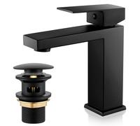 Robinet de lavabo noir, de forme rectangulaire, avec bonde à clapet, raccordement G3/8, hauteur 164 mm