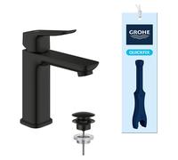 Robinet de lavabo noir mat avec mécanisme d'ouverture par pression et bonde à clapet, modèle M, diamètre 172 mm