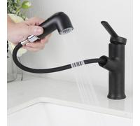 Robinet de lavabo pour salle de bain, noir, mitigeur à un levier avec douchette, 2 types de jets d'eau