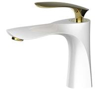 Robinet de lavabo - PZCC - Fini blanc - Mitigeur chromé doré - Laiton haute qualité - Économie d'eau 30%