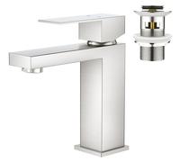 Robinet de lavabo rectangulaire avec bonde à clapet, finition brossée