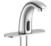 Robinet de lavabo sans contact, robinet de toilettes automatique à capteur de mouvement avec cache-trou, fonctionnant à piles, température réglable pour lavabo commercial avec tuyau de 9,5 mm, nickel